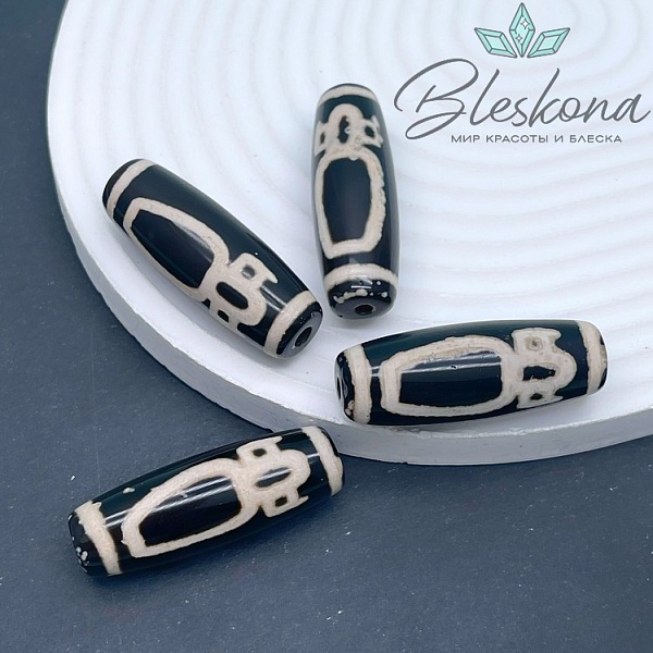 Бусина Дзи Кубера черно-белый бочонок 40*14 мм