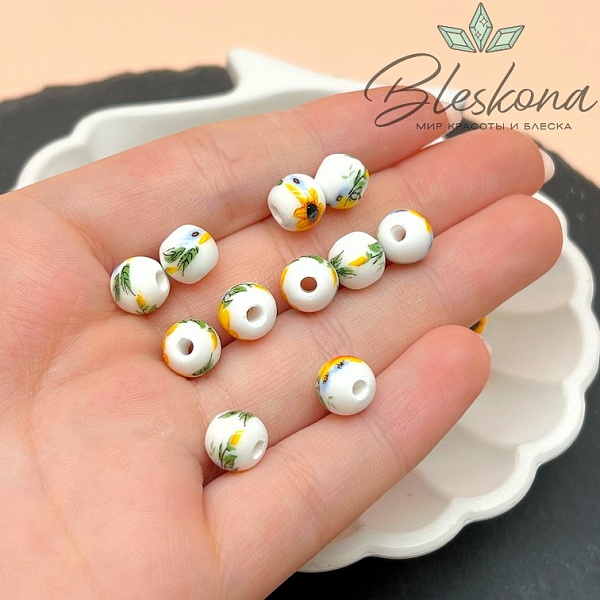 8 мм Керамика Бусина роспись гжель №4 (штучно)