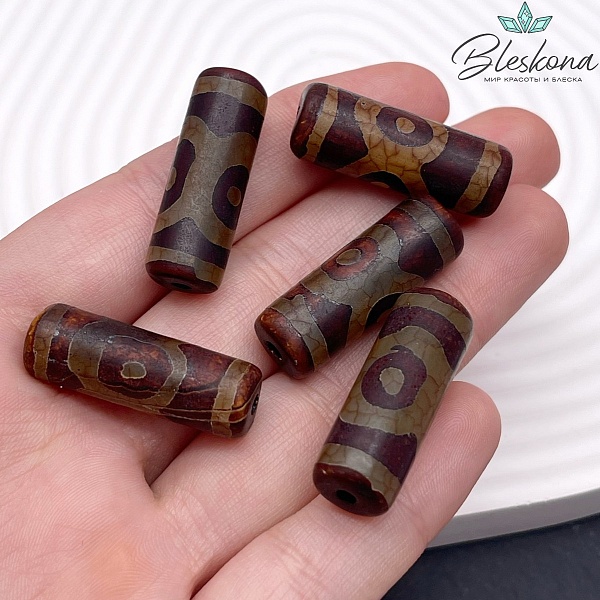 Бусина Дзи 3 глаза коричневый бочонок 30*11 мм