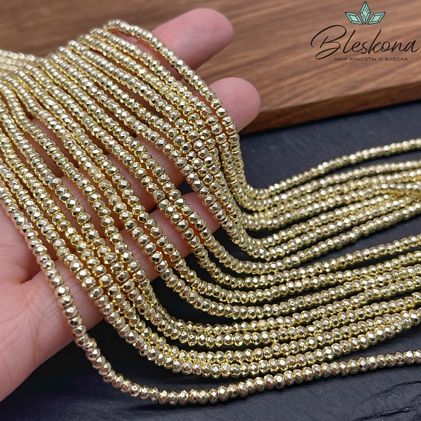 3*2мм Гематин имитация, светлое золото, рондель огранка