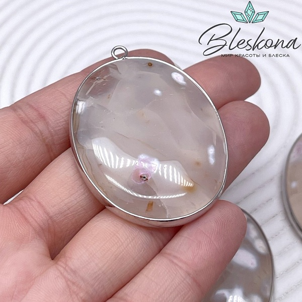 55*40 мм Цвет серебро, Подвеска овал Агат