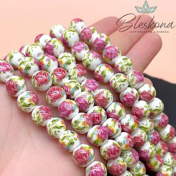 10 мм Керамика Бусина роспись гжель №14