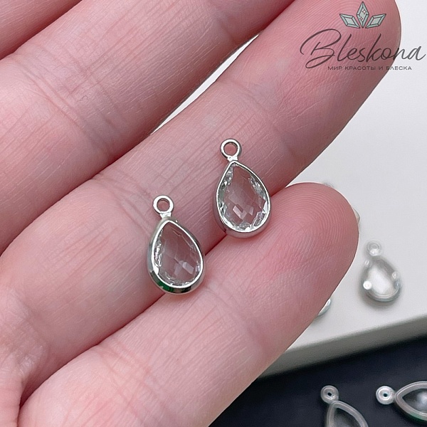 11,6*6,8 мм Цвет серебро, Подвеска капля циркон в обрамлении