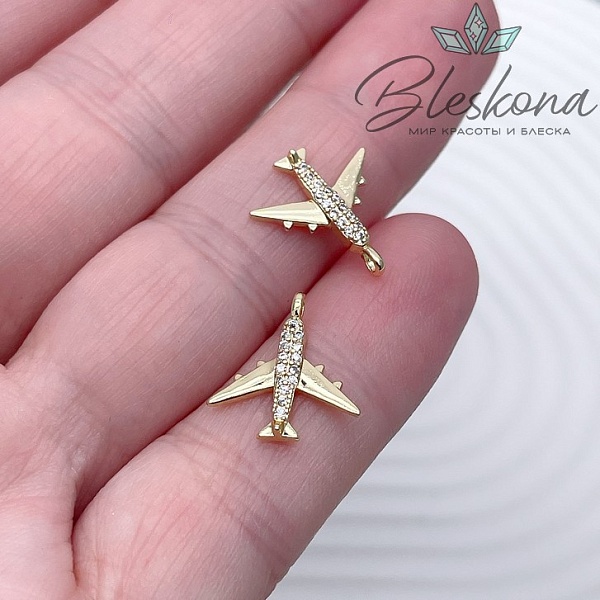 14*13 мм Цвет золото, Подвеска Самолет с цирконами 