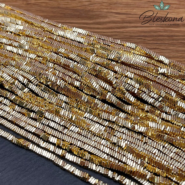 3 мм Гематин, цвет светлое золото, квадрат елочка имитация