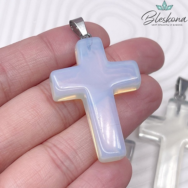 Подвеска крест Лунный камень (имитация), цвет серебро 44*28 мм
