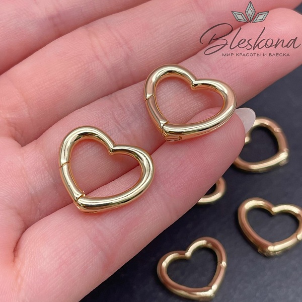 15,5*18 мм Цвет золото, Замок Карабин Сердце Люкс