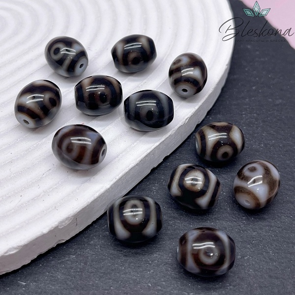 Бусина Дзи 3 глаза черно-белый бочонок 12*14 мм