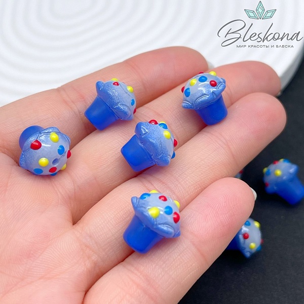 13*12 мм Бусина гриб синий