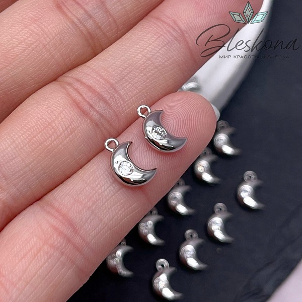 10*6,6 мм Цвет серебро, Подвеска полумесяц маленький с цирконом 