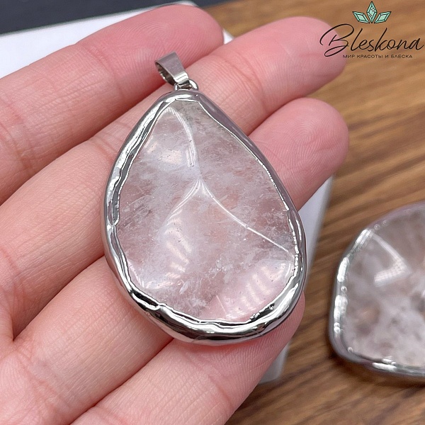 (29-30)*(44-45) мм, Цвет серебро, Подвеска фриформ Горный Хрусталь в обрамлении 