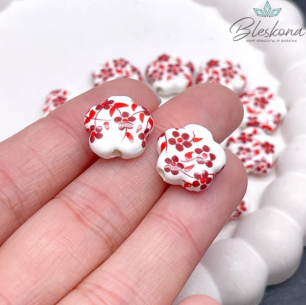 14,5*14 мм Керамика Бусина цветок роспись гжель №10 (штучно)