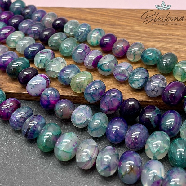 Агат фиолетово- зеленый (тонированный) галтовка 12*16 мм