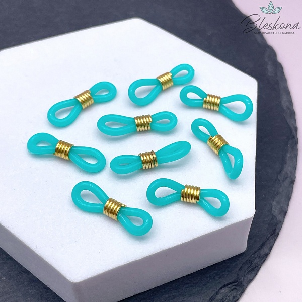 Держатель силиконовый бирюзовый,Цвет золото 19мм уп 10шт