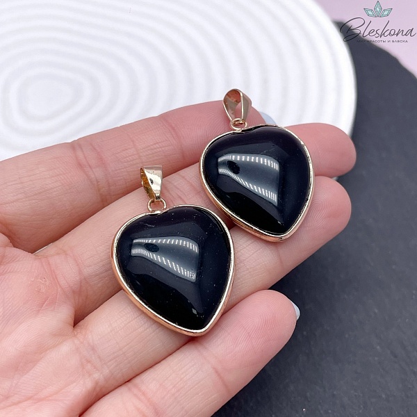 25*24 мм Цвет золото, Подвеска Сердце Черный Агат