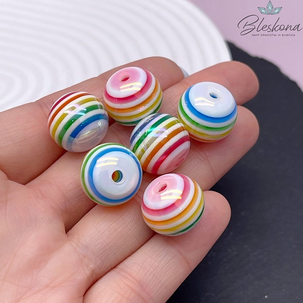 15 мм Бусина шар  полосатый микс №2
