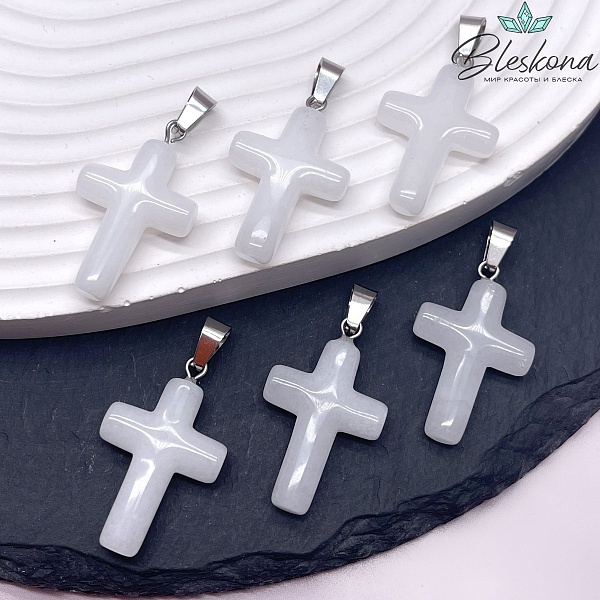 Подвеска крест Белый кварц 28,5*18 мм
