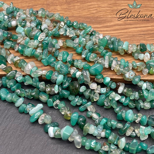 Крошка Агат зеленый (тонированный) ширина бусин ~ 6-11 мм