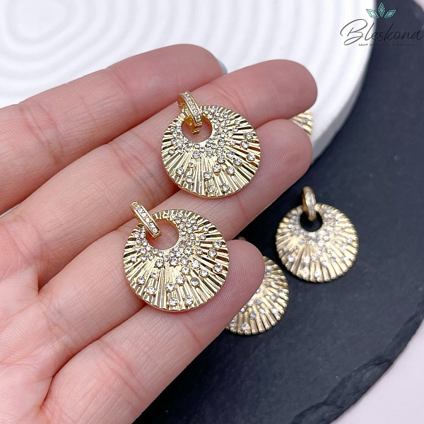 20 мм, Цвет золото, Подвеска круг с бейлом цирконы