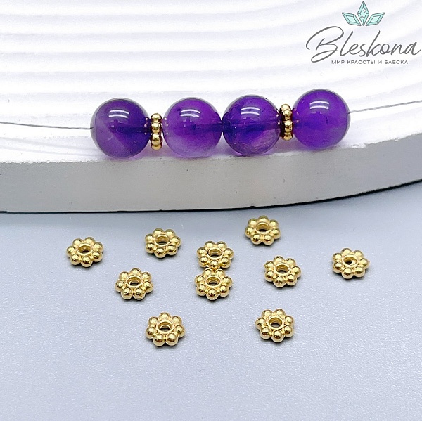 Ø6 мм,цвет золото,Бусина - разделитель Ромашка Люкс уп.10шт