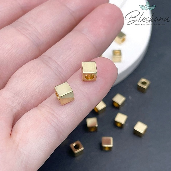 5мм Цвет золото, Бусина куб гладкая Люкс