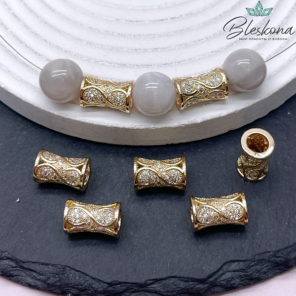 14*8,8 мм Цвет золото, Бусина песочные часы цирконы