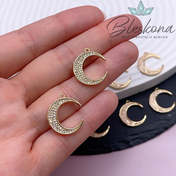 19*16,5 мм Цвет золото, Подвеска полумесяц с цирконами