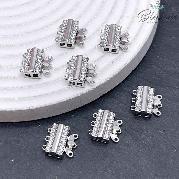 12,5*12мм Цвет серебро, Замок защелка прямоуг-к цирконы