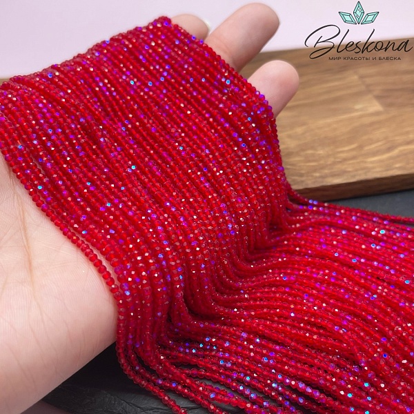 2 мм Бусины стекло темно-красное с синим переливом алмазная огранка