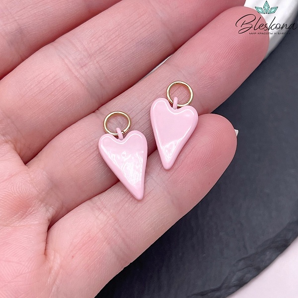 15,5*10 мм, Цвет золото, Подвеска сердце розовая эмаль