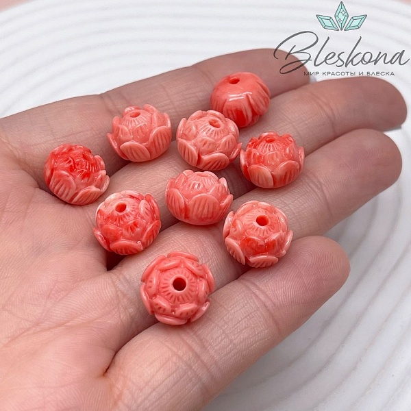 Бусина Раскрывшийся бутон розовый 10 мм (имитация коралла)