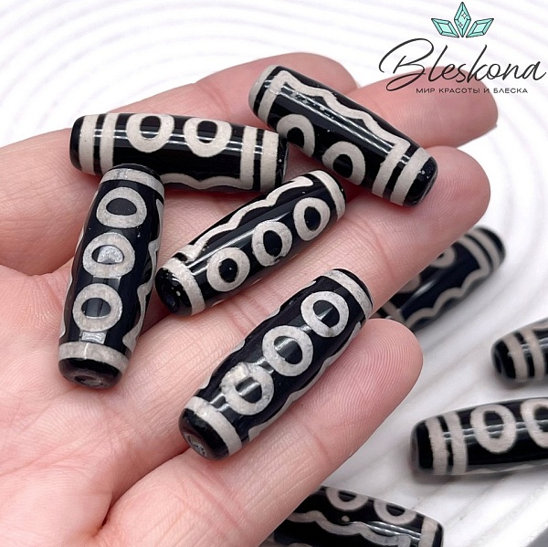 Бусина Дзи 5 глаз черно-белый бочонок 30*11 мм