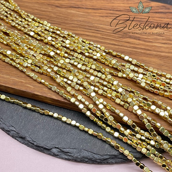 3*2 мм Гематин, светлое золото, квадрат фриформ имитация