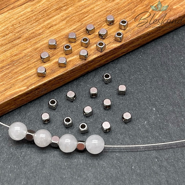 3 мм Бусина куб, Цвет серебро уп.10 шт