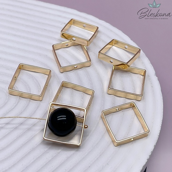 Бусина - коннектор Квадрат Цвет золото 18мм 