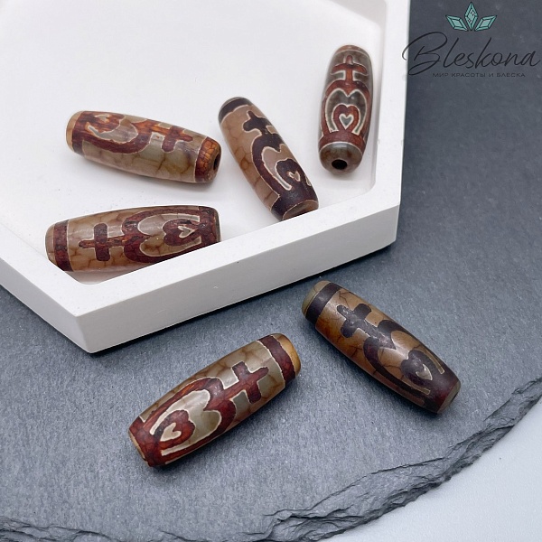 Бусина Дзи Нектарный Сосуд Изобилия серо-коричневый бочонок 30*11 мм