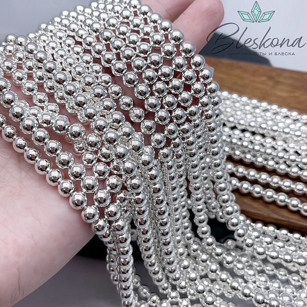 6 мм Гематин имитация, цвет светлое серебро 
