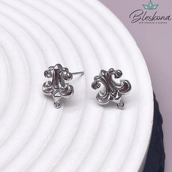 13*11 мм Цвет серебро, Пусеты Королевская лилия 