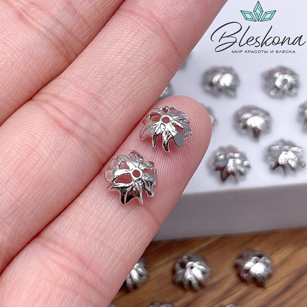 8 мм Цвет серебро, Шапочка листочки