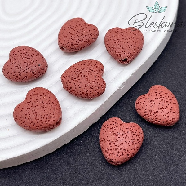 Бусина сердце Лава Вулканическая красное 20*19 мм