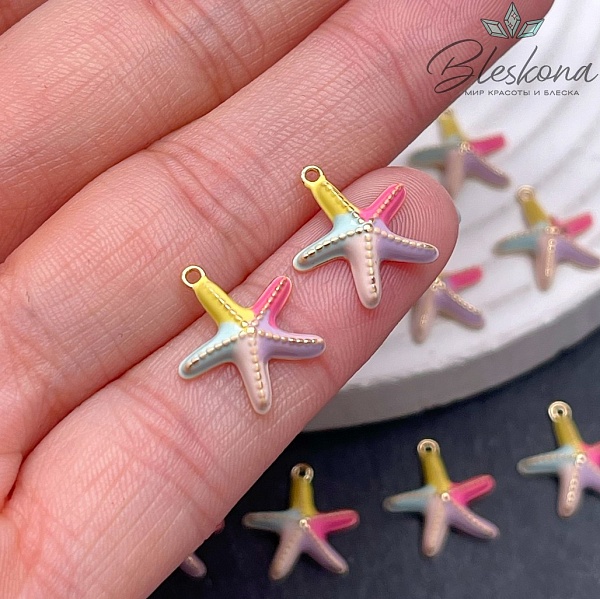 13,5*13мм Цвет золото, Подвеска Морская звезда цветная эмаль