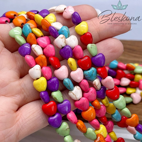 7*8 мм Магнезит (Говлит) имитация сердца микс (тонированные)