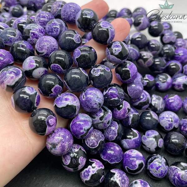 Агат черный фиолетовые разводы (имитация) 14 мм