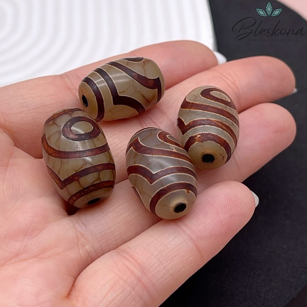 Бусина Дзи 2 глаза серо-коричневый бочонок 22*15 мм