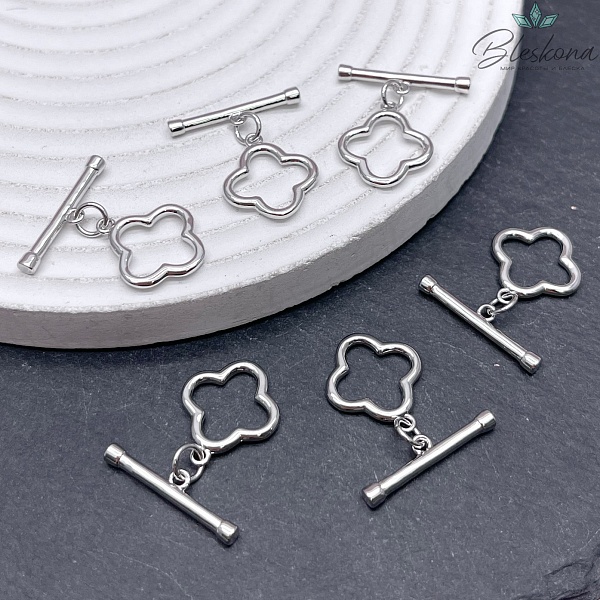 14*1,6мм Замок Тогл Клевер Цвет серебро Люкс 