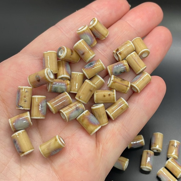 6*10 мм Бусина трубочка, керамика цвет бежевый рисунок