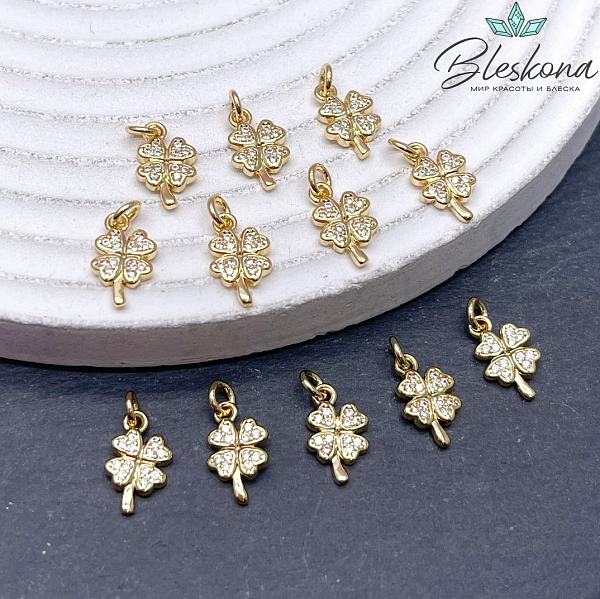 11,3*7 мм Цвет золото, Подвеска Клевер цирконы 