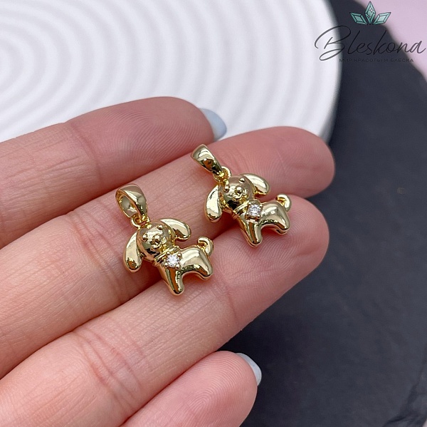 14,5*13,5 мм Цвет золото, Подвеска собачка с цирконом