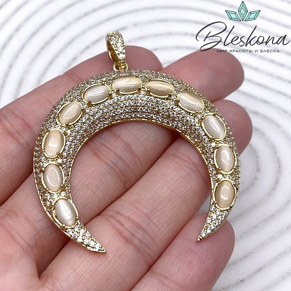 48*46 мм Цвет золото, Подвеска Лунница с цирконами и бейлом