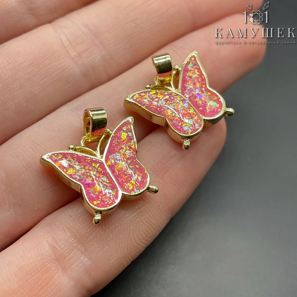 15*18,7мм, Цвет золото, Подвеска Бабочка розовая
